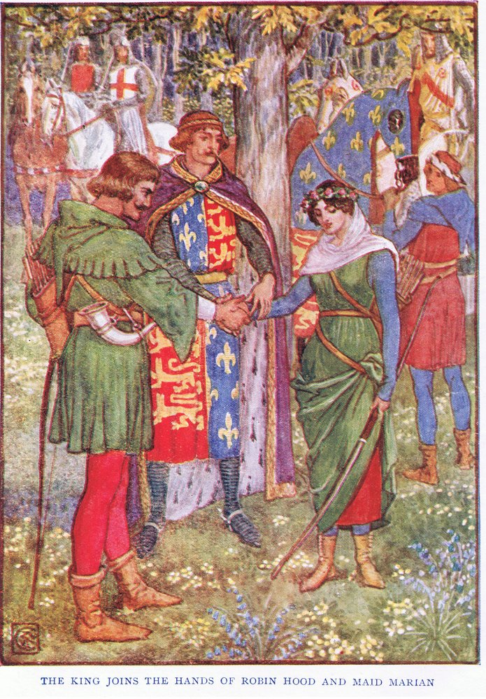 The king joins the hands of Robin Hood and Maid Marian, c.1920 by Walter Crane
