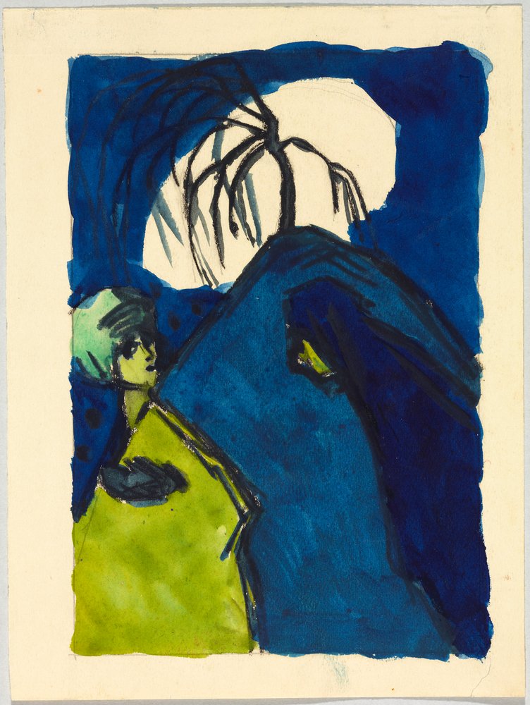 Two Figures before a Hill with Tree and White Cloud; Encounter by Wassily Kandinsky
