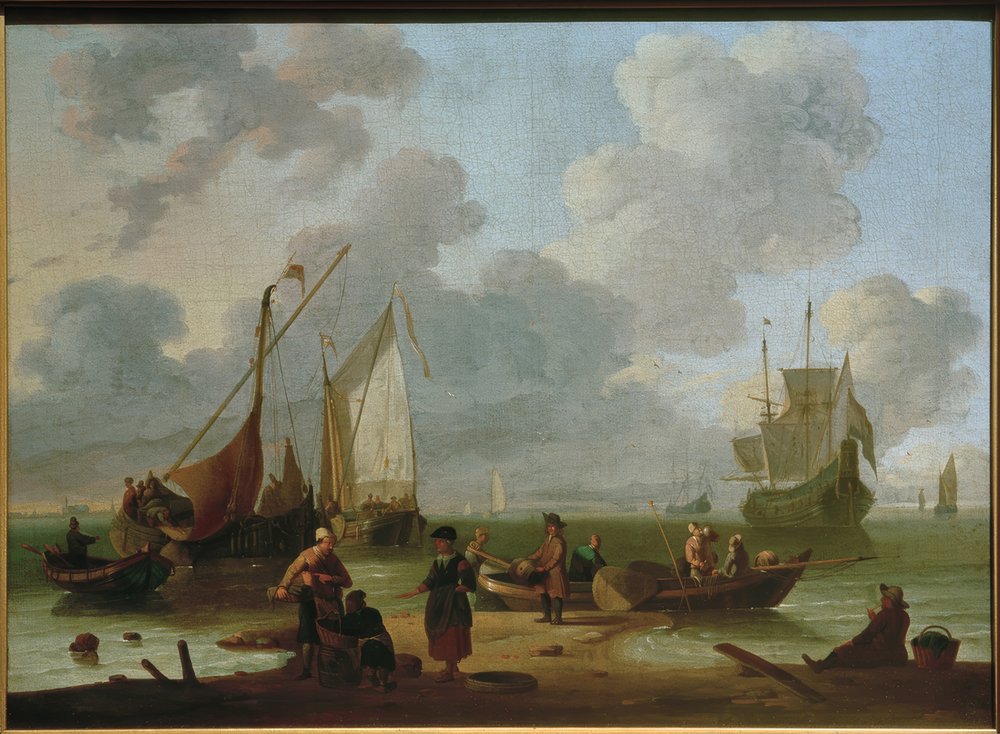 Ships Unloading on the Beach by Wigerus Vitringa