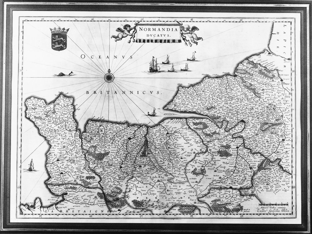 Map of Normandy after an illustration from Theatrum Orbis Terrarum sive Atlas Novus by Willem and Joan Blaeu, plate representing Normandia Ducatus by Willem Blaeu