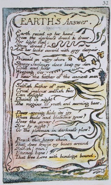 Earth's Answer, plate 32 (Bentley 31) from Songs of Innocence and of ...