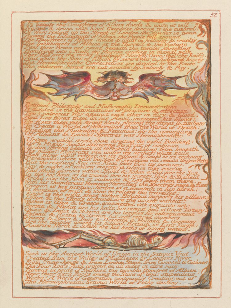“In beauty the Daughters of Albion divide...” (Plate 58) by William Blake