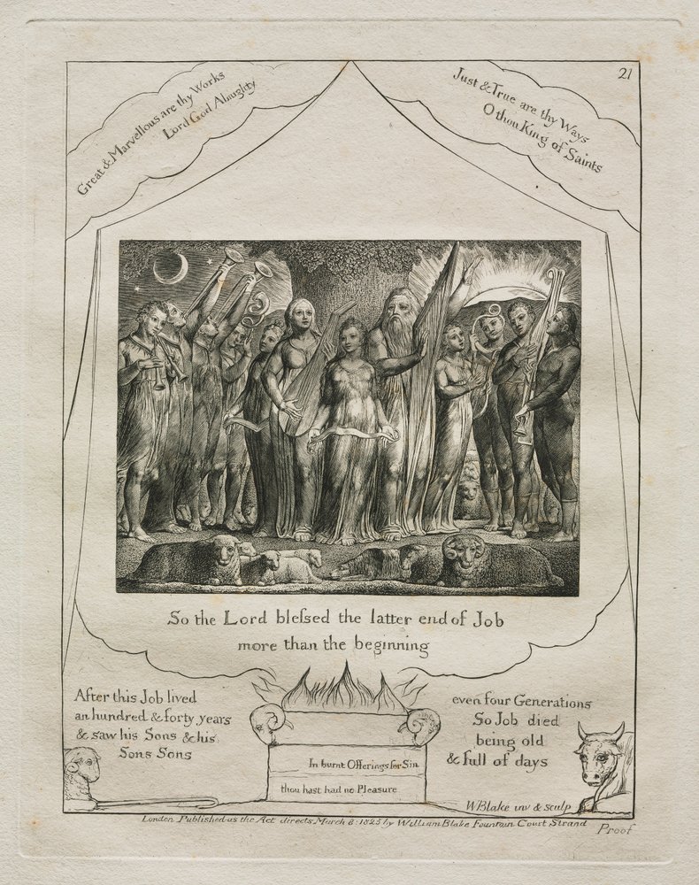 The Book of Job: Pl. 21, So the Lord blessed the latter end of Job more than the by William Blake