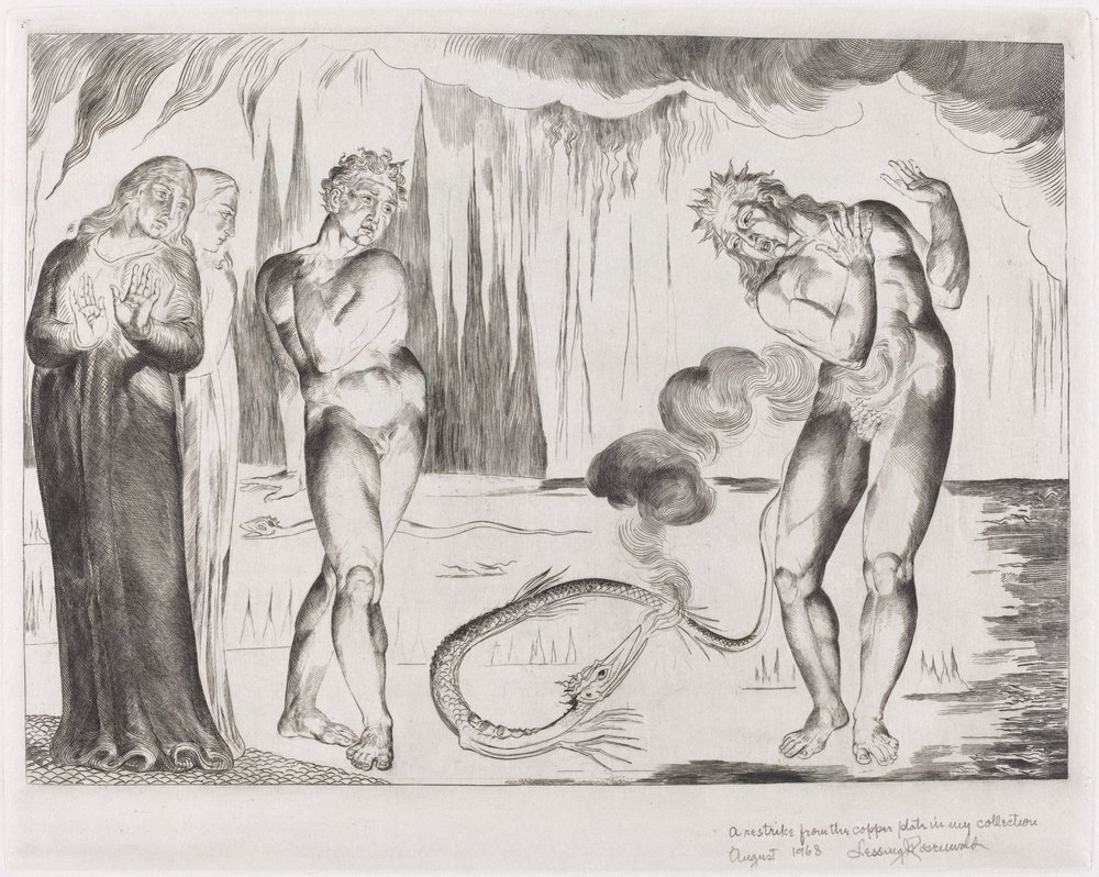 The Circle of the Thieves; Buoso Donati Attacked by the Serpent by William Blake