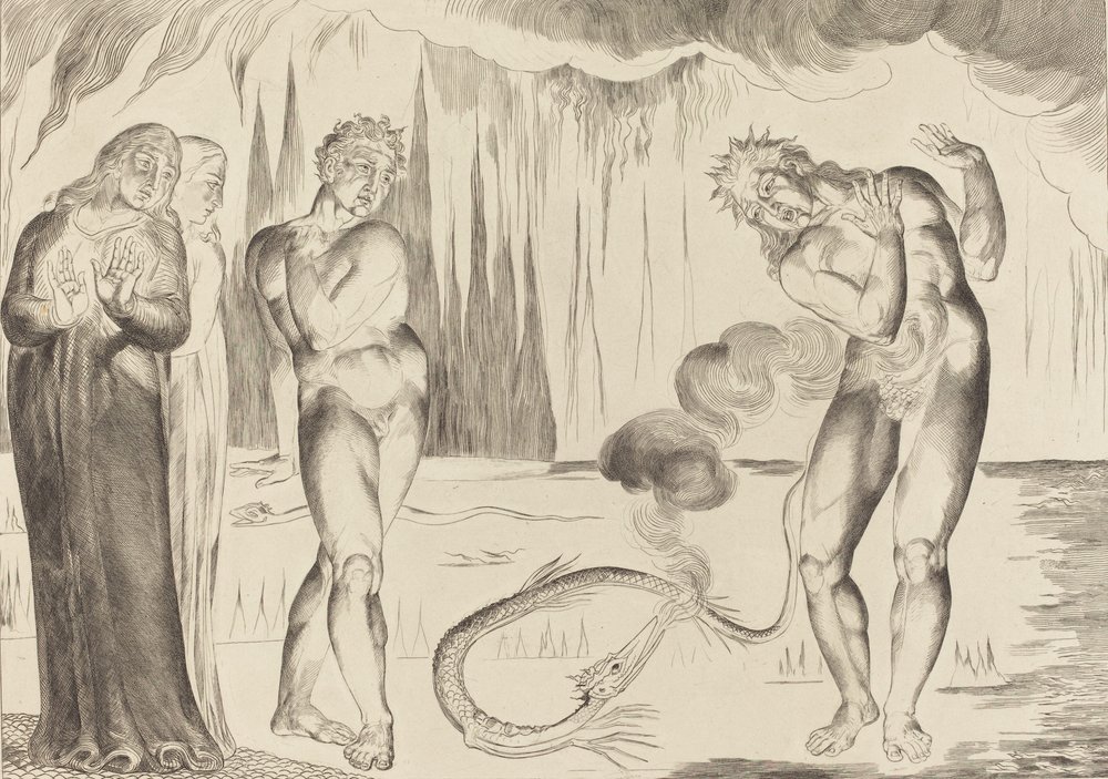 The Circle of the Thieves, Buoso Donati Attacked by the Serpent by William Blake