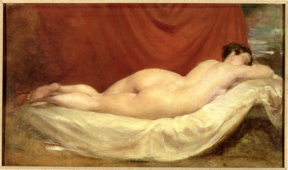 Nude Lying on a Sofa against a Red Curtain by William Etty