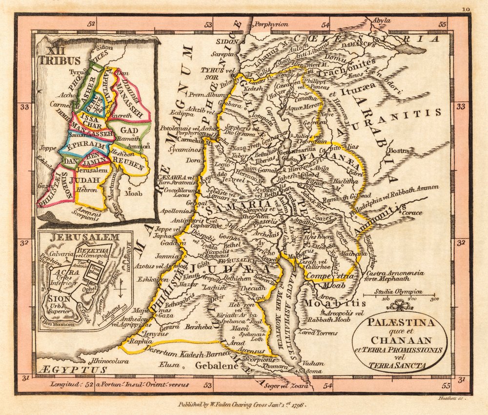 Palestine Map by William Faden: Premium art reproduction