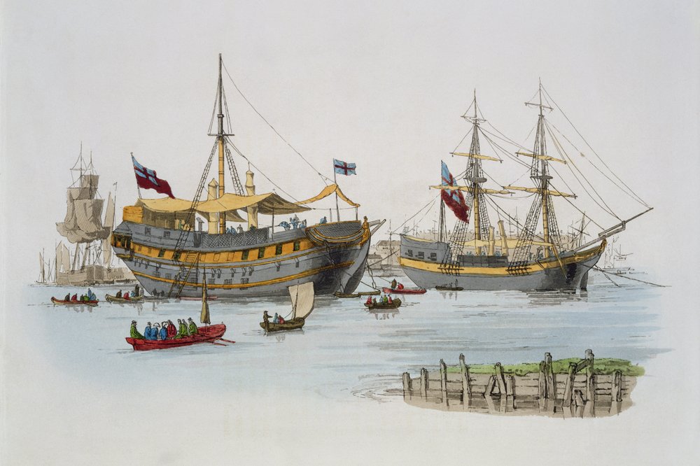 Prison Ships, from “Costume of Great Britain”, published by William Miller, 1805 by William Henry Pyne