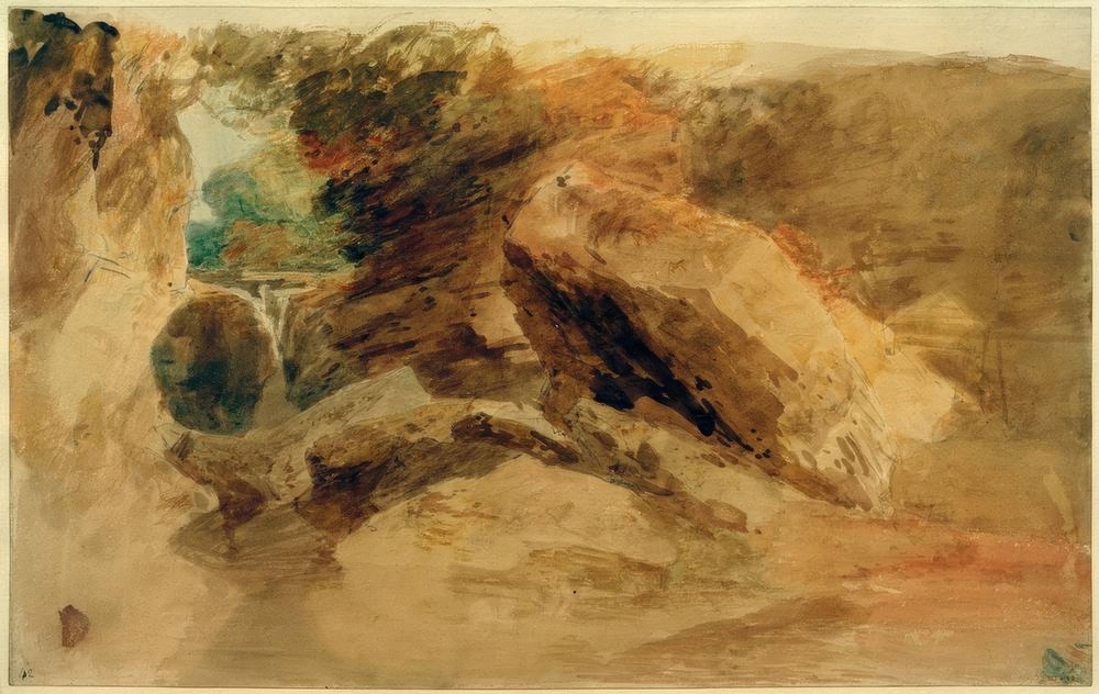 Rocks under a Cliff, with a Stream Falling into Narrow Channel by Joseph Mallord William Turner