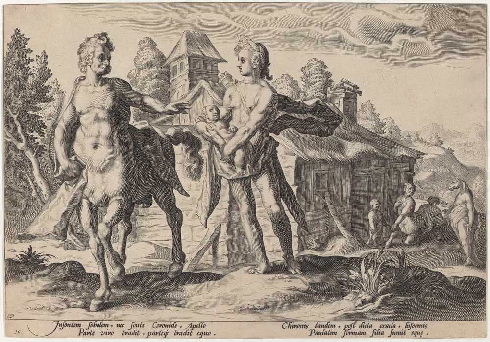 Apollo Entrusting Chiron with the Education of Asclepius by Workshop of Hendrick Goltzius, after Hendrick Goltzius