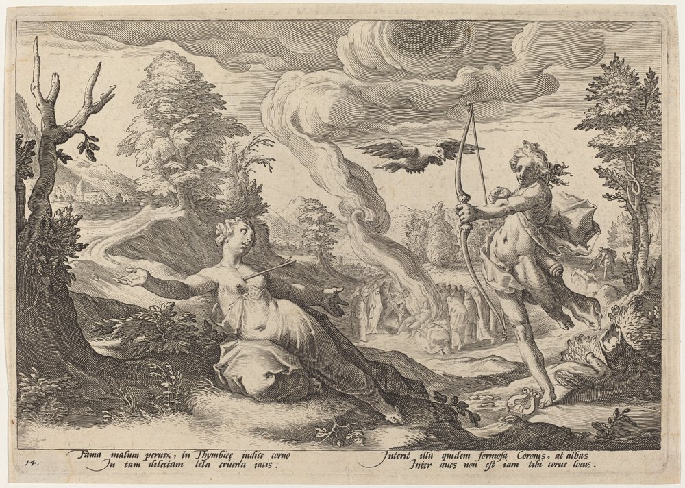 Apollo Killing Coronis by Workshop of Hendrick Goltzius, after Hendrick Goltzius