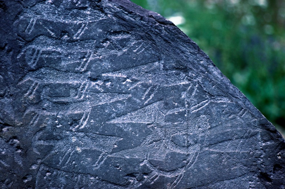Italy, Lombardy Region, Valcamonica, Close-up of rock drawings in Naquane National Park by Isabel Redie