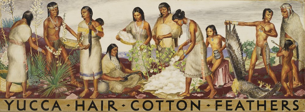 Yucca, Hair, Cotton, Feathers (mural study) by . .