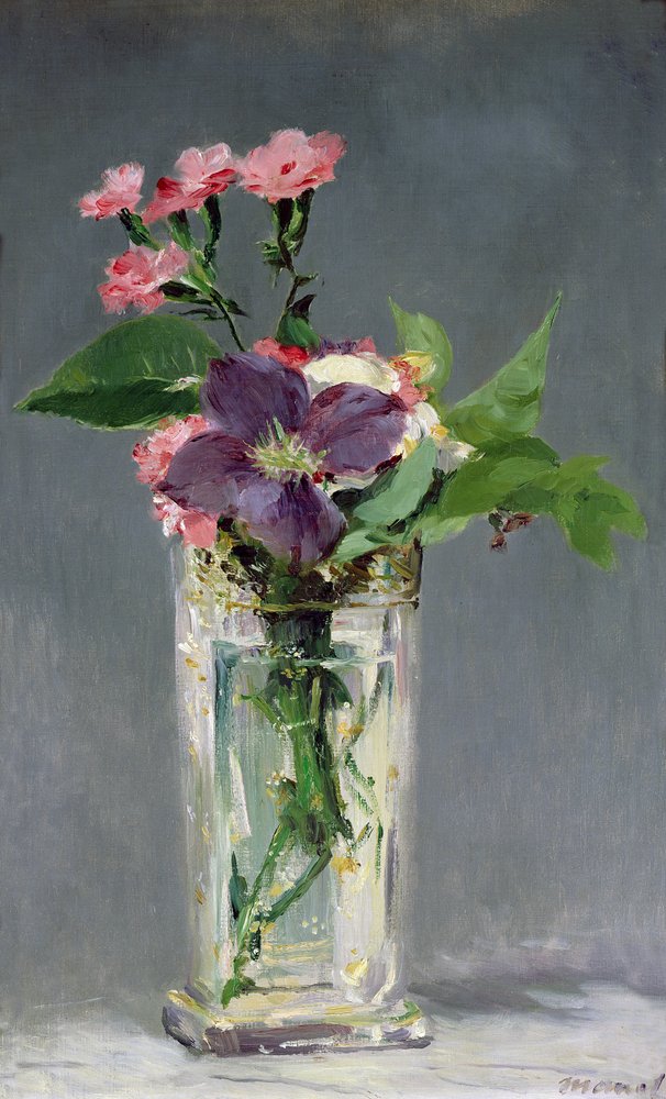 Pinks and Clematis in a Crystal Vase by Édouard Manet