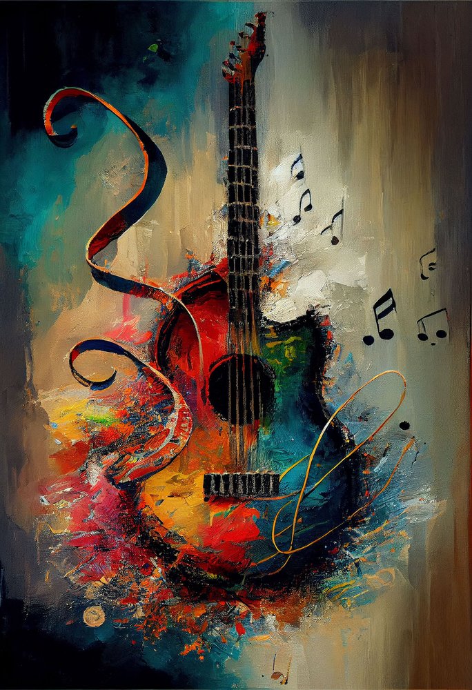 Abstract Guitar Colorful Oil Painting Canvas Print Wall Art
