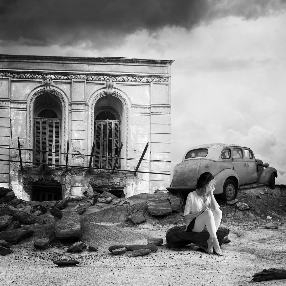 Pensive Woman Ruined City by Alejandra Baci