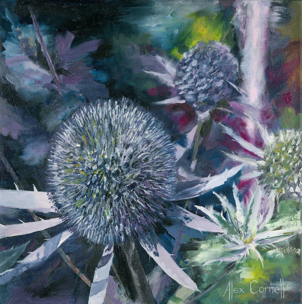 Moody Blue Thistles by Alex Cornell: Buy fine art prints