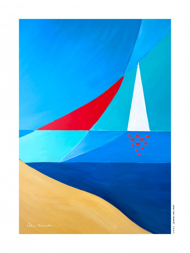 Geometric Beach Sailboats by Alex Nereuta