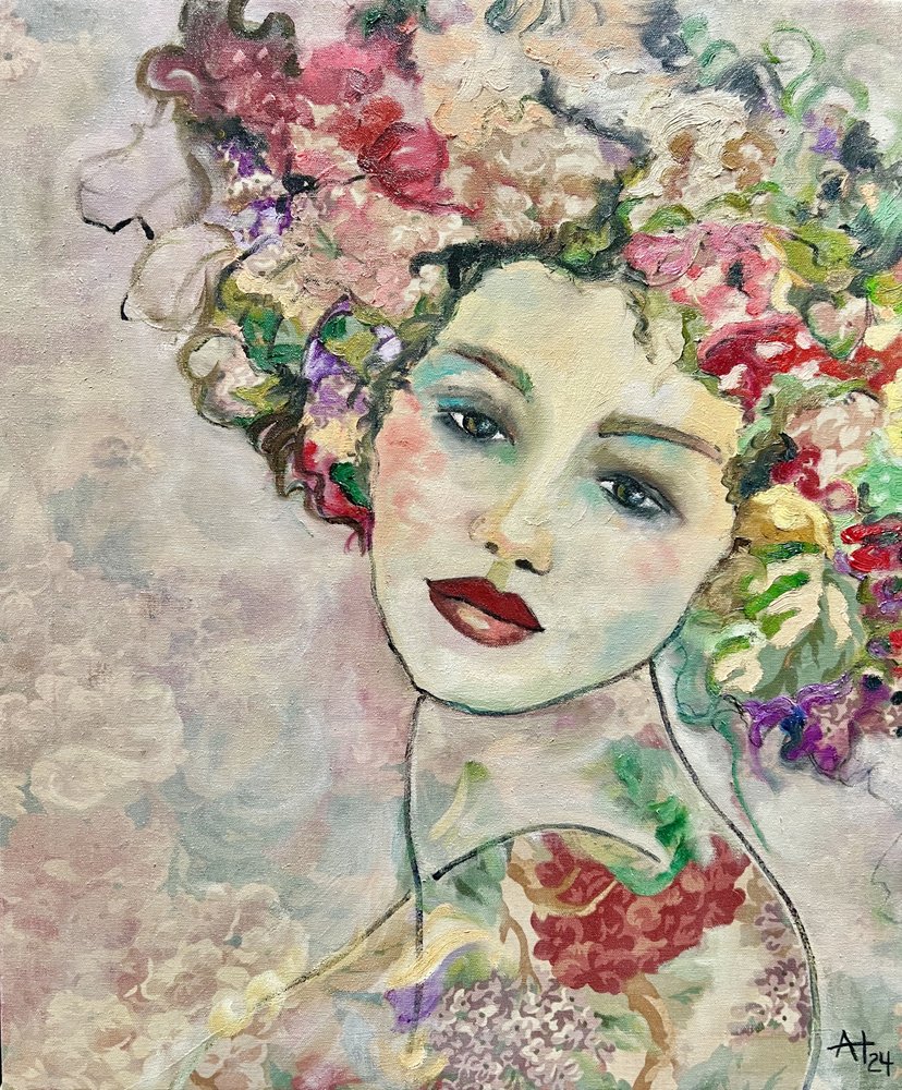 Flowered Woman Portrait by Alexandra Higgins