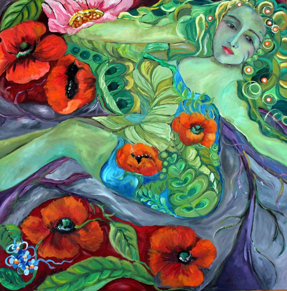 Green Goddess and Poppies by Alexandra Higgins