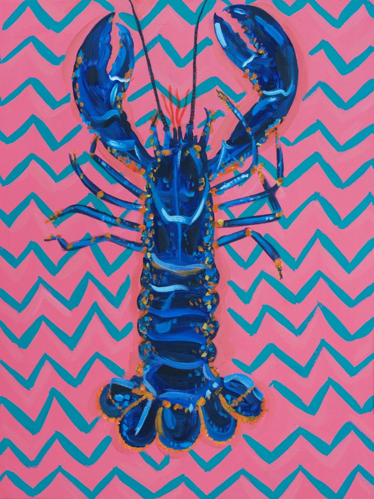 Vibrant Blue Lobster Chevron by Alice Straker