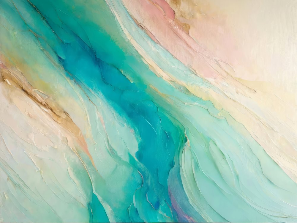 Flowing Teal Gold Abstract by Alpenglow Workshop