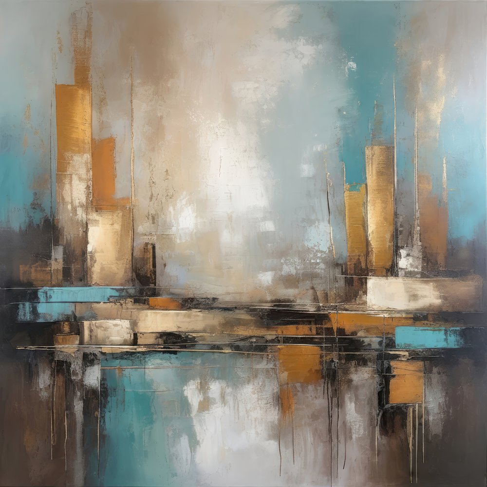 Teal Gold Cityscape by Alpenglow Workshop