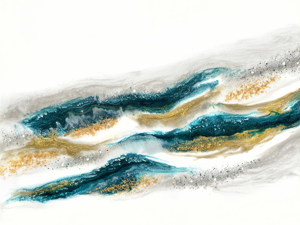 Fluid Gold Teal Waves by Alyson Storms