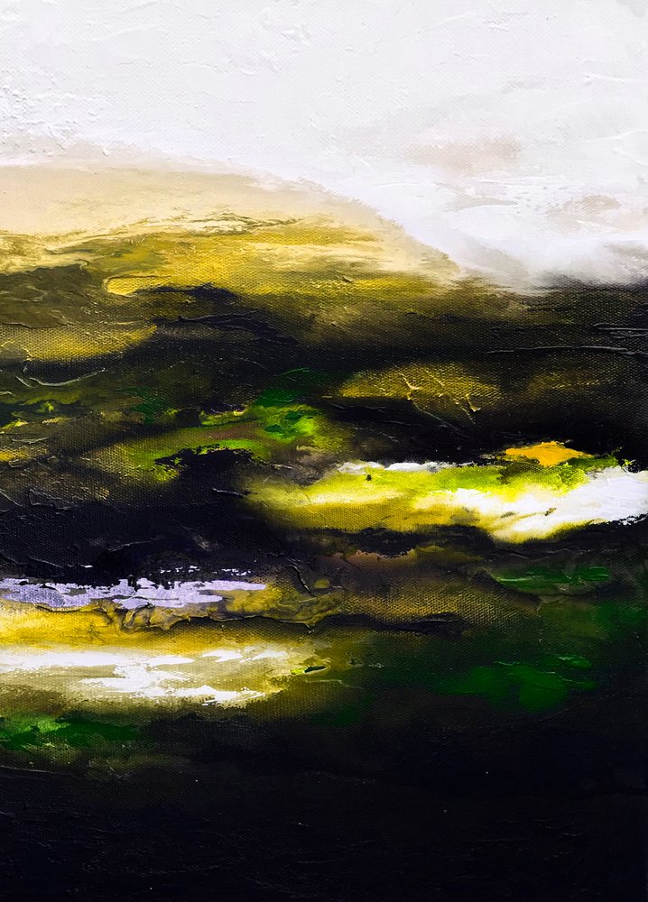 Green Gold Abstract Landscape by Alyson Storms