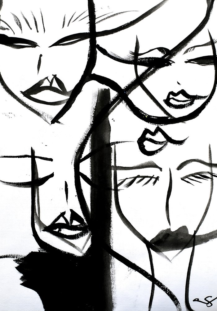 Abstract Ink Faces by Amy Straley
