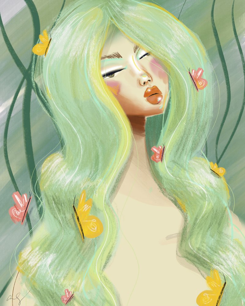 Serene Green Hair Butterflies by Amy Straley