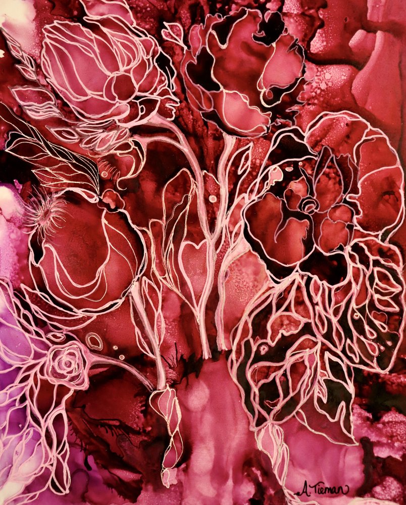 Crimson Floral Flow by Amy Tieman