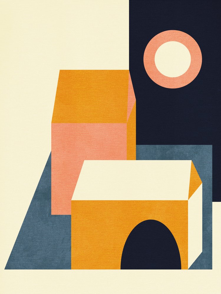 Rainbow Plus Shapes Blue Mustard 11 by Ana Rut Bre