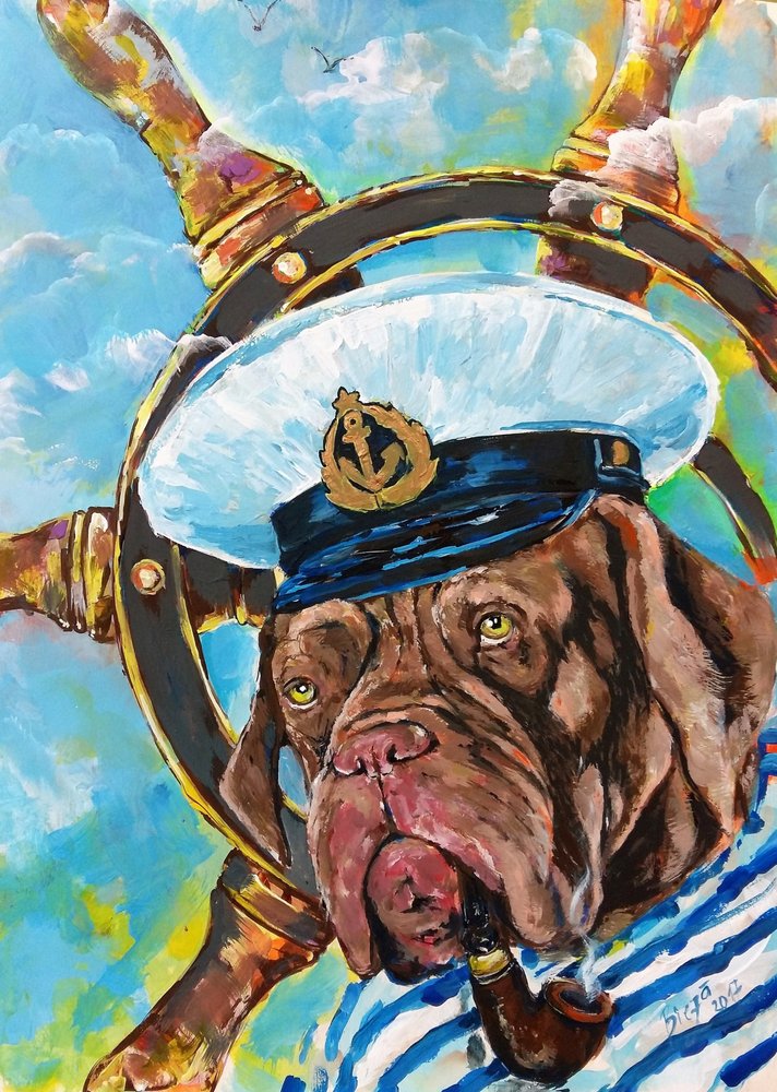 Captain Dog Smoking Pipe by Anda Bieza