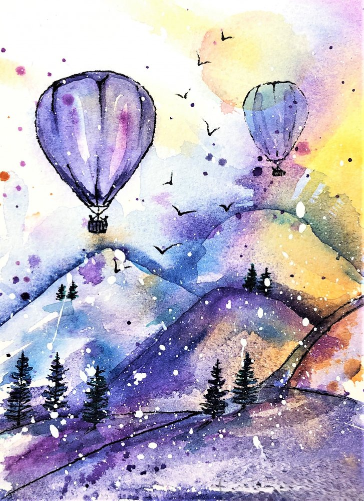 Dreamy Mountain Balloons by Anda Bieza
