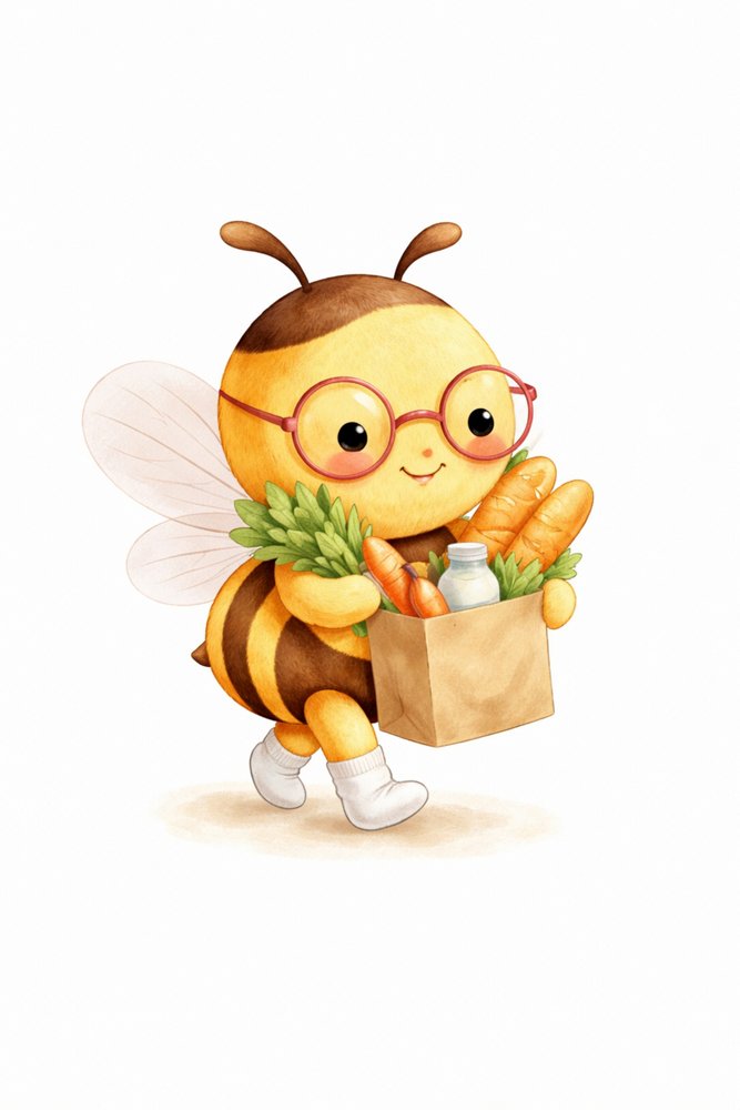 Happy Bee With Groceries by Anda Bieza