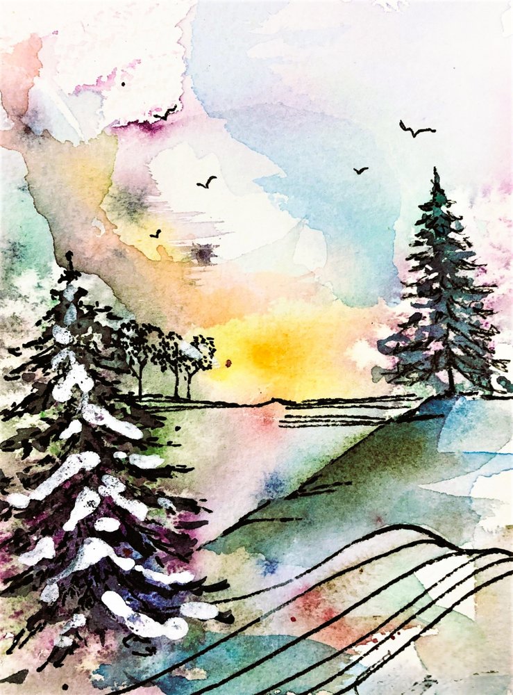 Snowy Pine Sunset by Anda Bieza