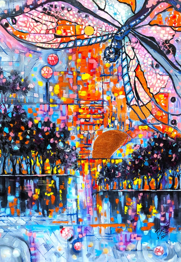 Vibrant City Dragonfly by Anda Bieza