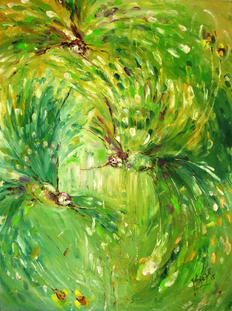 Vibrant Green Hummingbirds by Anda Bieza