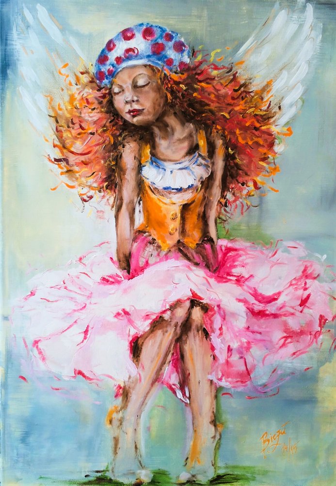 Whimsical Pink Fairy Girl by Anda Bieza