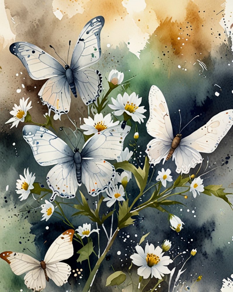 White Butterflies and Daisies by Anda Bieza