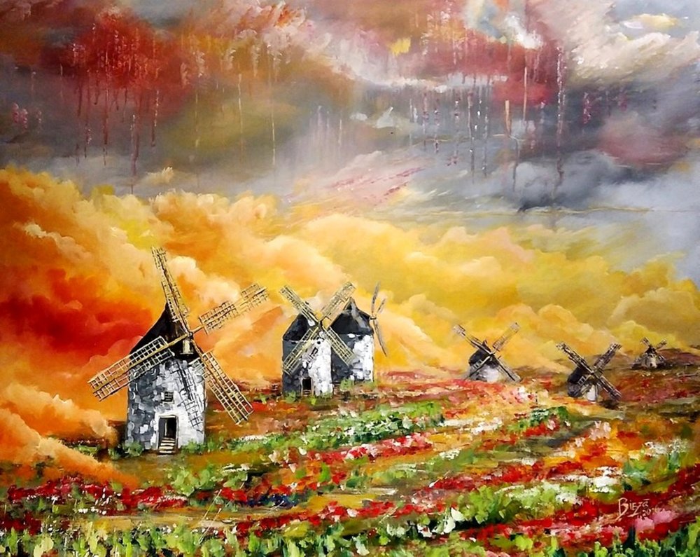 Windmills Over Fiery Fields by Anda Bieza