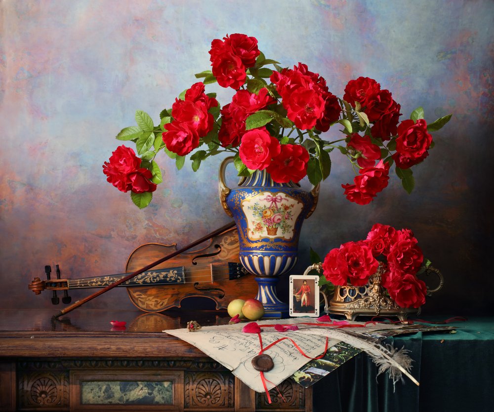 Classical Roses and Violin by Andrey Morozov