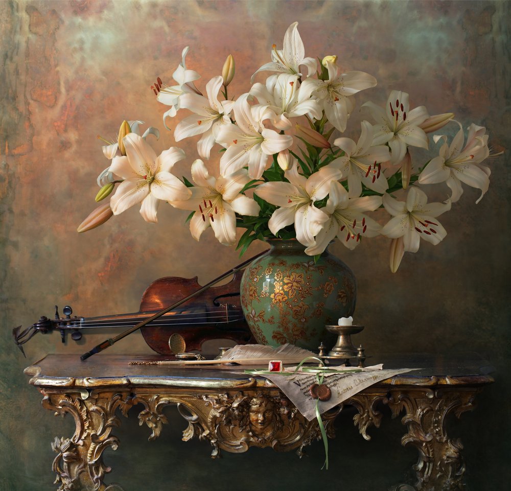 Elegant Lilies and Violin by Andrey Morozov