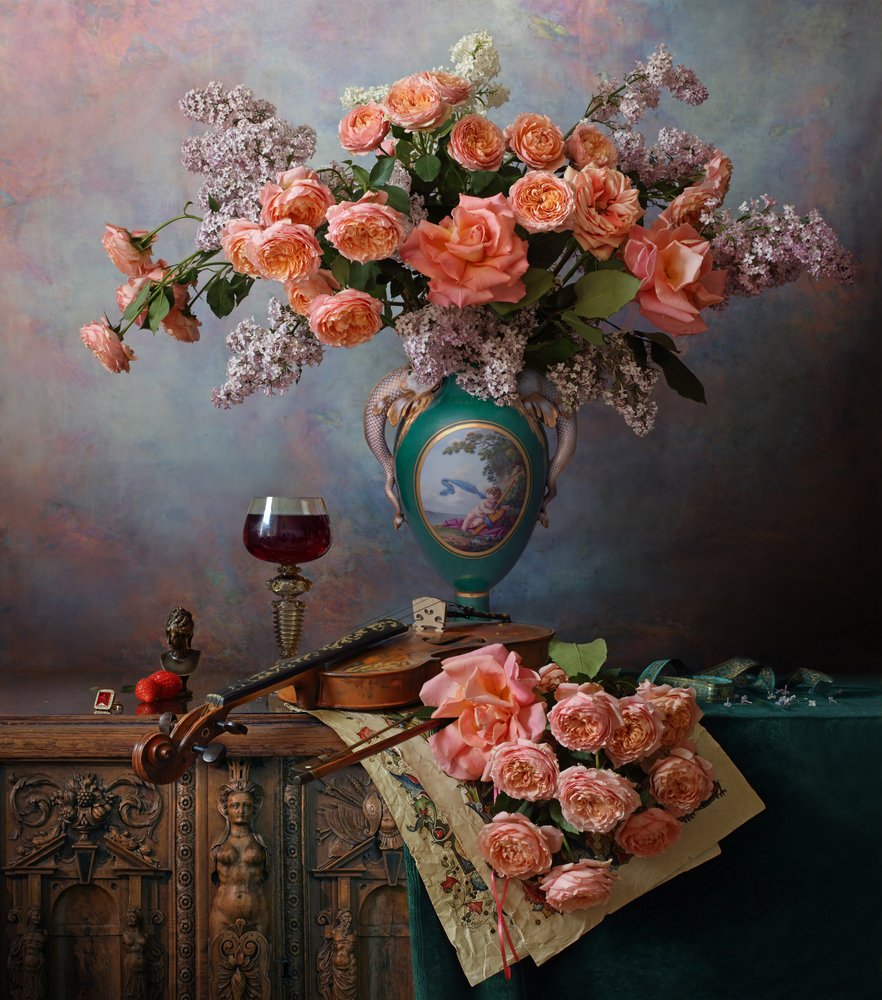 Romantic Roses and Violin by Andrey Morozov