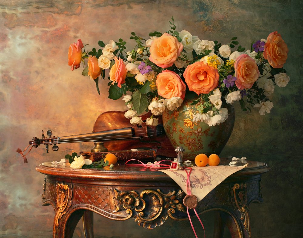 Romantic Roses and Violin by Andrey Morozov