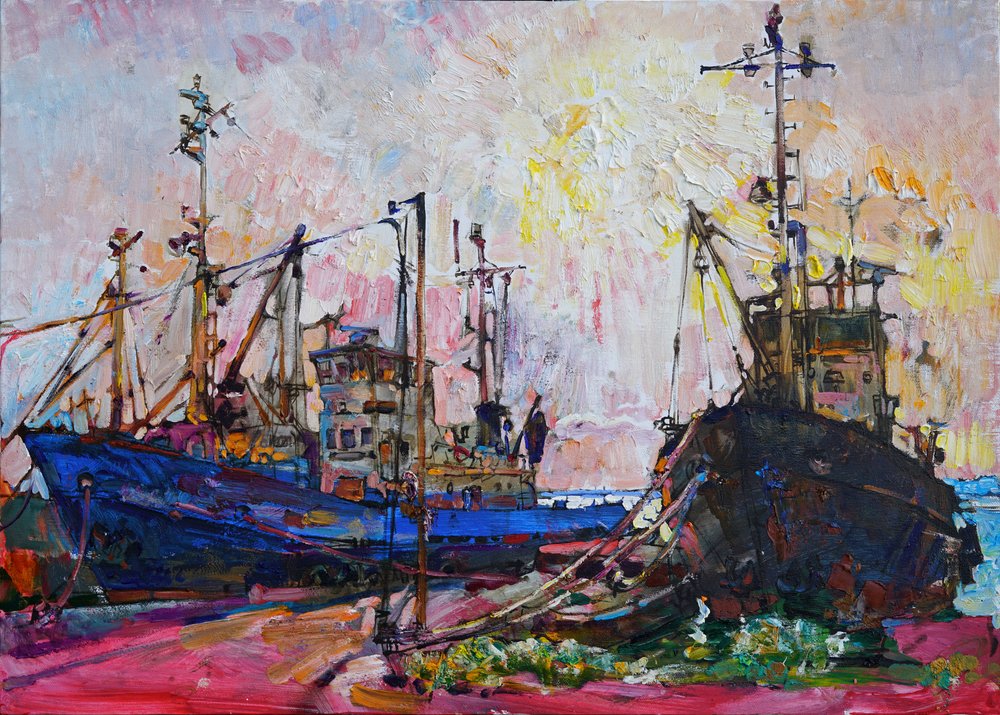 Colorful Harbor Boats by Andrii Kutsachenko