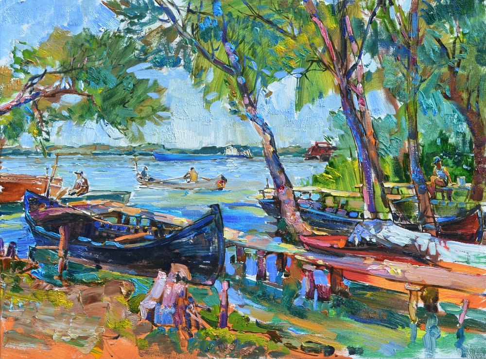 Sunny Riverside Boats by Andrii Kutsachenko