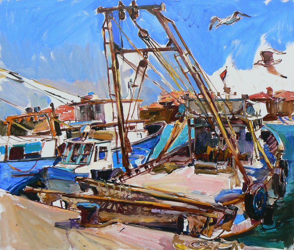 Vibrant Fishing Harbor by Andrii Kutsachenko
