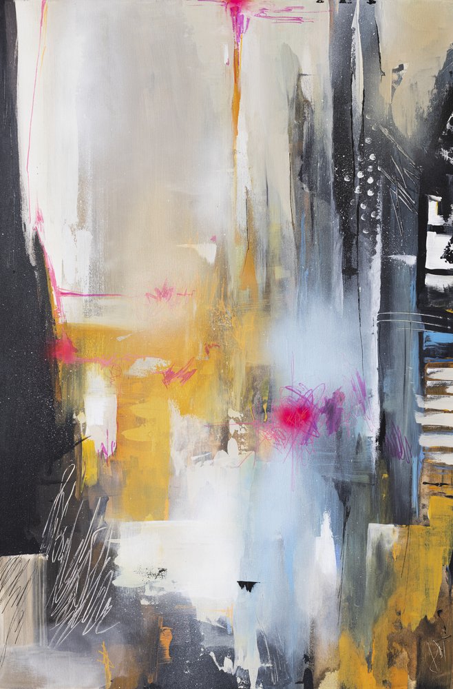 Dynamic Gold Pink Abstract by Anete Purina-Purite